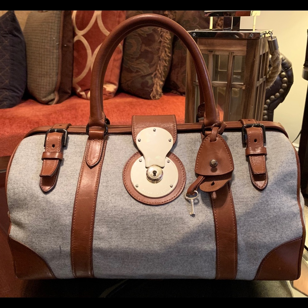 Ralph Lauren Purple Label Collection Womens Ricky Doctor Bag Wool & Leather
